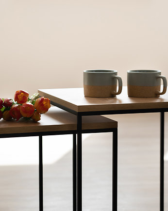 Stolik kawowy 2w1, zestaw dużych stolików loft dąb lefkas, Wzorek Systems