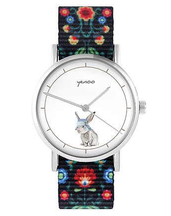 Zegarek - Zajączek - folk czarny, nylonowy, yenoo