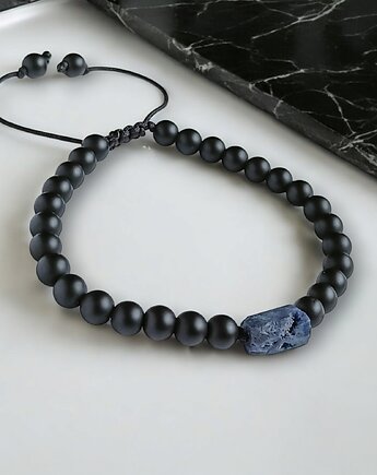 SZAFIR surowy, onyks mat : bransoletka regulowana, kaktusia