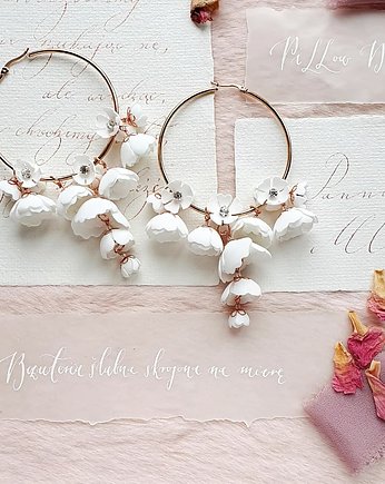 Złote Kolczyki ślubne z kwiatami EOS - rose gold, PiLLow Design