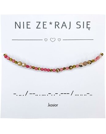 Bransoletka z alfabetem Morse Rodonit, Rodochrozyt, Hematyt, karolina kosior