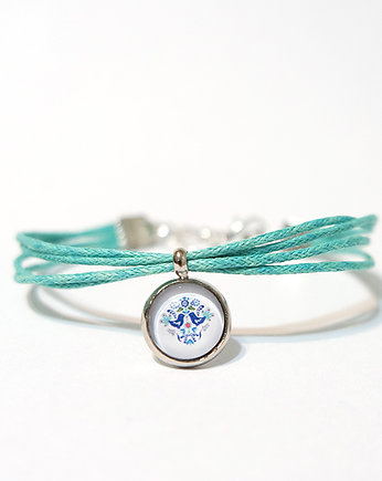 Bransoletka - Ptaszki folk - sznureczki, turkus, yenoo