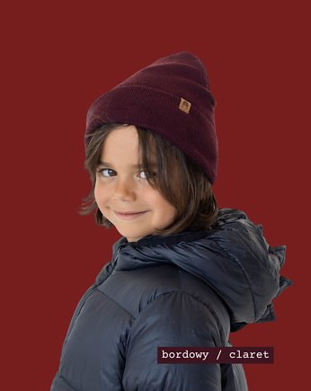 WILCZEK -  wełniana czapka dla dzieci- bordo, KOPYTO