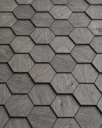 Heksagon Mozaika Panel na Ścianę Lamel SZARY Drewniany do Salonu Sypialni, smxdsgn