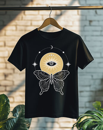 Koszulka - Święta geometria - Oko boga - Motyl z gwiezdnym ornamentem, Black Sapphire Art