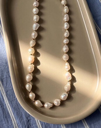 Naszyjnik naturalne perły nieregularne i szklane złote koraliki, Juicy Beads