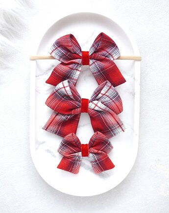 Świąteczna spinka / opaska kokarda CZERWONA KRATKA, FILIPOLA
