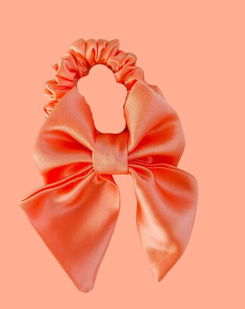 Gumka jedwabna, scrunchie, frotka z kokardą jasny łosoś, Capillum