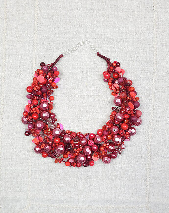 6972 Naszyjnik Statement z Koralików w Odcieniach Czerwieni i Burgundu, kama4you