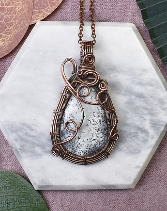 Miedziany wisiorek wire wrapping z opalem dendrytowym #419, Spirit Of Copper