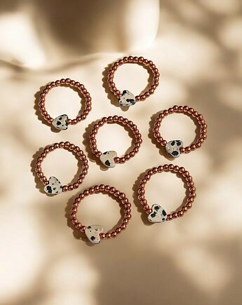 Serduszko - pierścionek - jaspis dalmatyński, hematyt, kaktusia