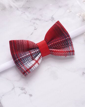 Świąteczna opaska dla niemowląt kokarda czerwona kratka SANTA SK32, FILIPOLA