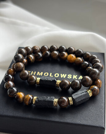 Zestaw męskich bransoletek Bronzyt,Tygrysie oko i Turmalin, Chmolowska Jewellery