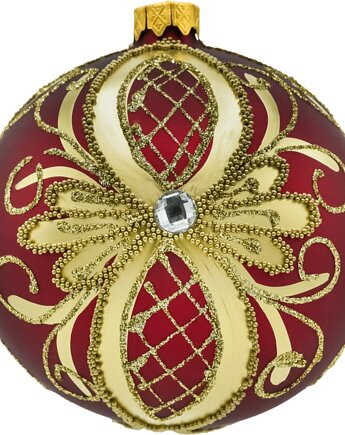 Bombka ekskluzywna czerwono-złota ze stojakiem, Syn Bombkarza