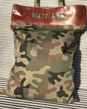 Torba typu shopper z grubej tkaniny i skóry, AGNES WESS
