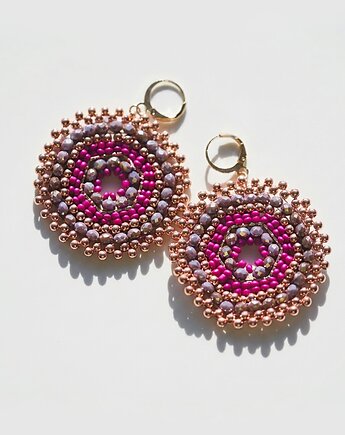 Różowe okrągłe kolczyki na bazie sześciokąta, All My Jewelry