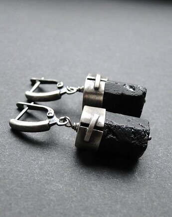 Kolczyki srebrne czarny Turmalin 002, Memero