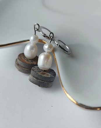 Kolczyki srebrne z muszlą i perłą, cynamonn