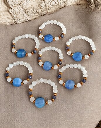 Pierścionek PREMIUM : kyanit, szafir, kamień księżycowy : PIERŚCIONEK, kaktusia