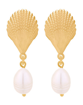 Złote kolczyki z muszlami i perłami naturalnymi, SOTHO