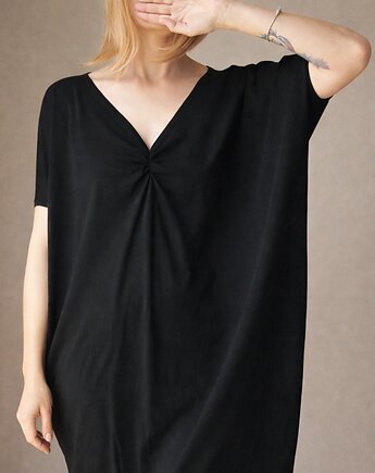 Sukienka krótki rękaw asymetria Czarna Dekolt V, ONE MUG A DAY