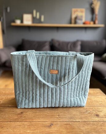 Torba tote bag niebieska, lniana, z kieszeniami, Gucia Design