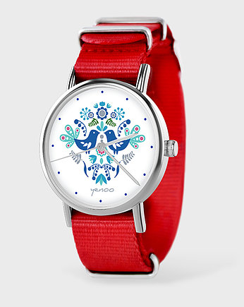 Zegarek - Ptaszki folkowe, blue - czerwony, nato, yenoo