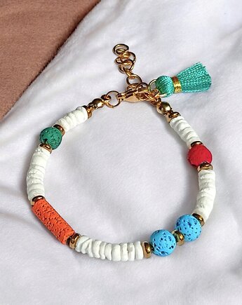 Summer collection: bransoletka : muszla biała i lawa multicolor, kaktusia