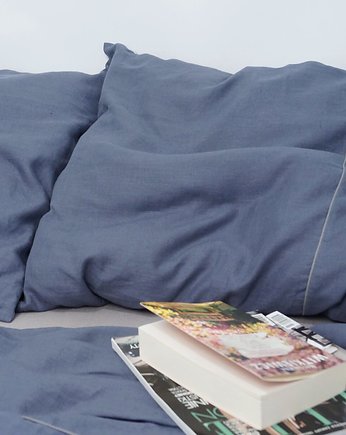 Pościel lniana niebieska z szarym (komplet), IL LETTO