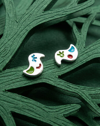 Srebrne kolczyki PTASZKI z emalią (rozmiar S), Wierzbanowska