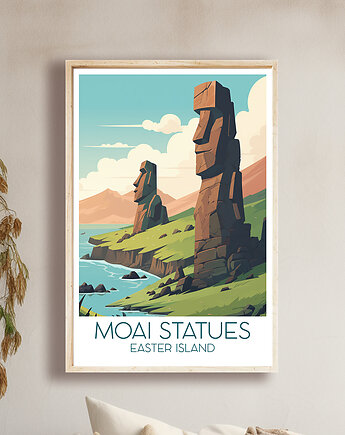 Wyspy Wielkanocne - Moai - Plakat, pamiątka dla podróżnika, Black Sapphire Art