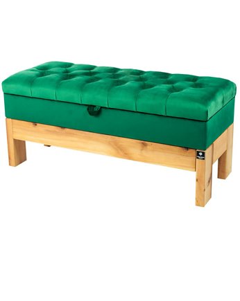 130 cm Kufer pikowany welur butelkowa zieleń, EMRA WOOD DESIGN