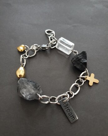 Bransoletka DREAM łańcuch, kwarc herkimer, czarny turmalin, kryształ górski, modesign