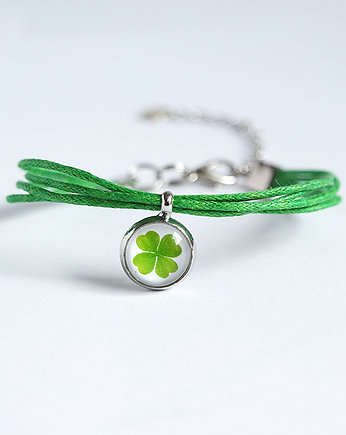 Bransoletka - Koniczynka - sznureczki, zielona, yenoo