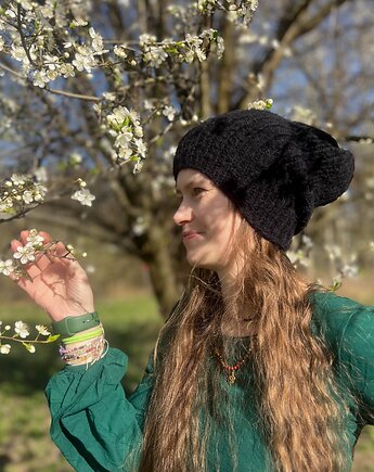 Przejściowa czapka Dimma z alpaki czarna i mitenki ZAMÓWIENIE INDYWIDUALNE, Made by Jaga