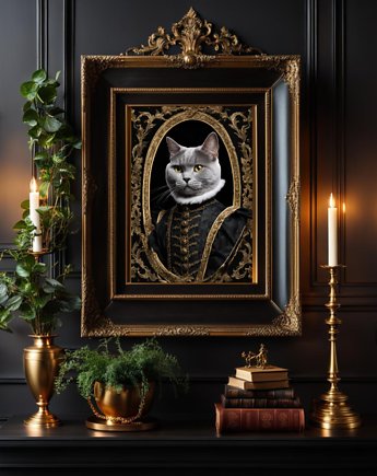 PLAKAT kot brytyjski, portret królewski, prezent, black dot studio