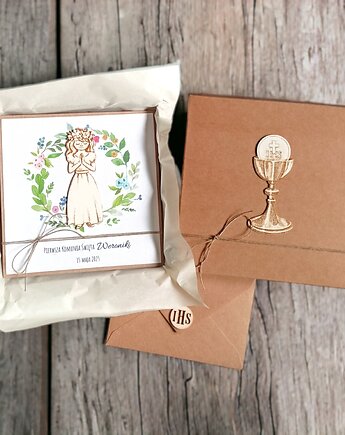 Kartka, personalizacja, pudełko : kolorowy wianek dziewczynka, kaktusia