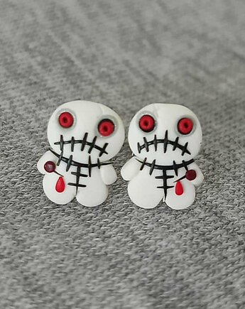 Białe Kolczyki laleczki voodoo na halloween, OMIFIMO