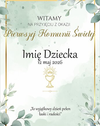 Plakat powitalny Pierwsza Komunia Święta Personalizowany  P950, TamTamTu