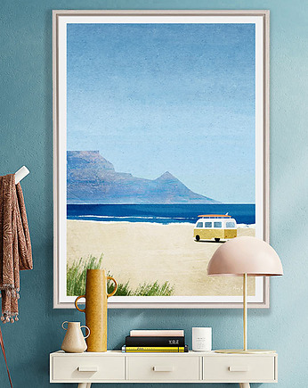 Kamper na plaży - surfing - plakat fine art, minimalmill