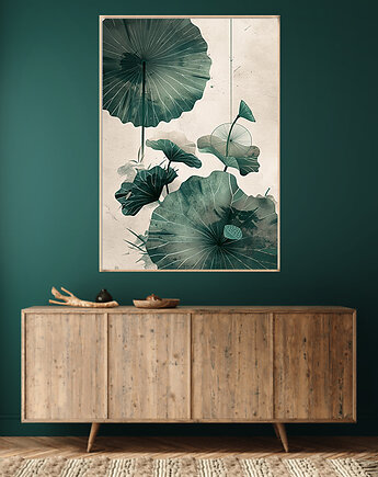 Lotus - Plakat, druk - Chiński Orient, Harmonia Zen, Roślinny #2, Black Sapphire Art