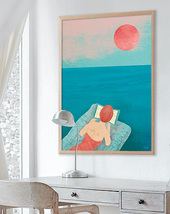 Nad morzem z książką - plakat 50x70 cm, minimalmill