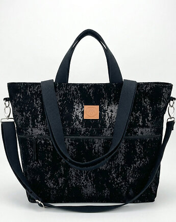 Duża torba z jeansu powlekanego welurem "Mili Move" - czarna, Militu