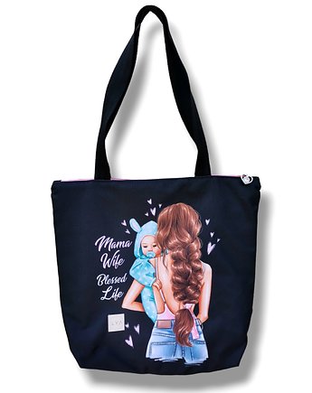 Torba shopper na zakupy wodoodporna shopperka Mama z dzieckiem, Uszyciuch