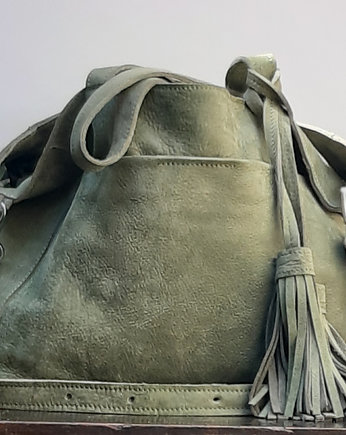 Zielona nubukowa skórzana torba, Łagoda