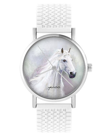 Zegarek - Biały koń - silikonowy, biały, OKAZJE - Prezenty na 18 dla chłopaka