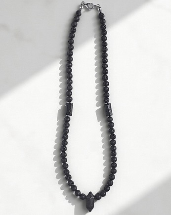 OCHRONA, energia : naszyjnik męski : lawa, turmalin, kaktusia