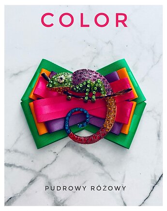 Brosza  z Ogromnym  Kameleonem Kolekcja COLOR, Pudrowy Różowy