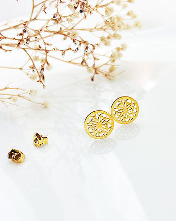 Ażurowe rozetki kolczyki złota Mandala, Anemon Atelier