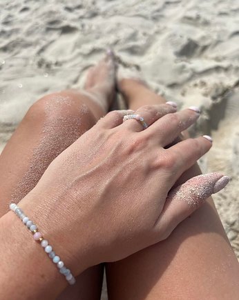 Komplet wakacyjny bransoletka i pierścionek - kamień opal i morganit, OKAZJE - Prezenty na 18 dla koleżanki